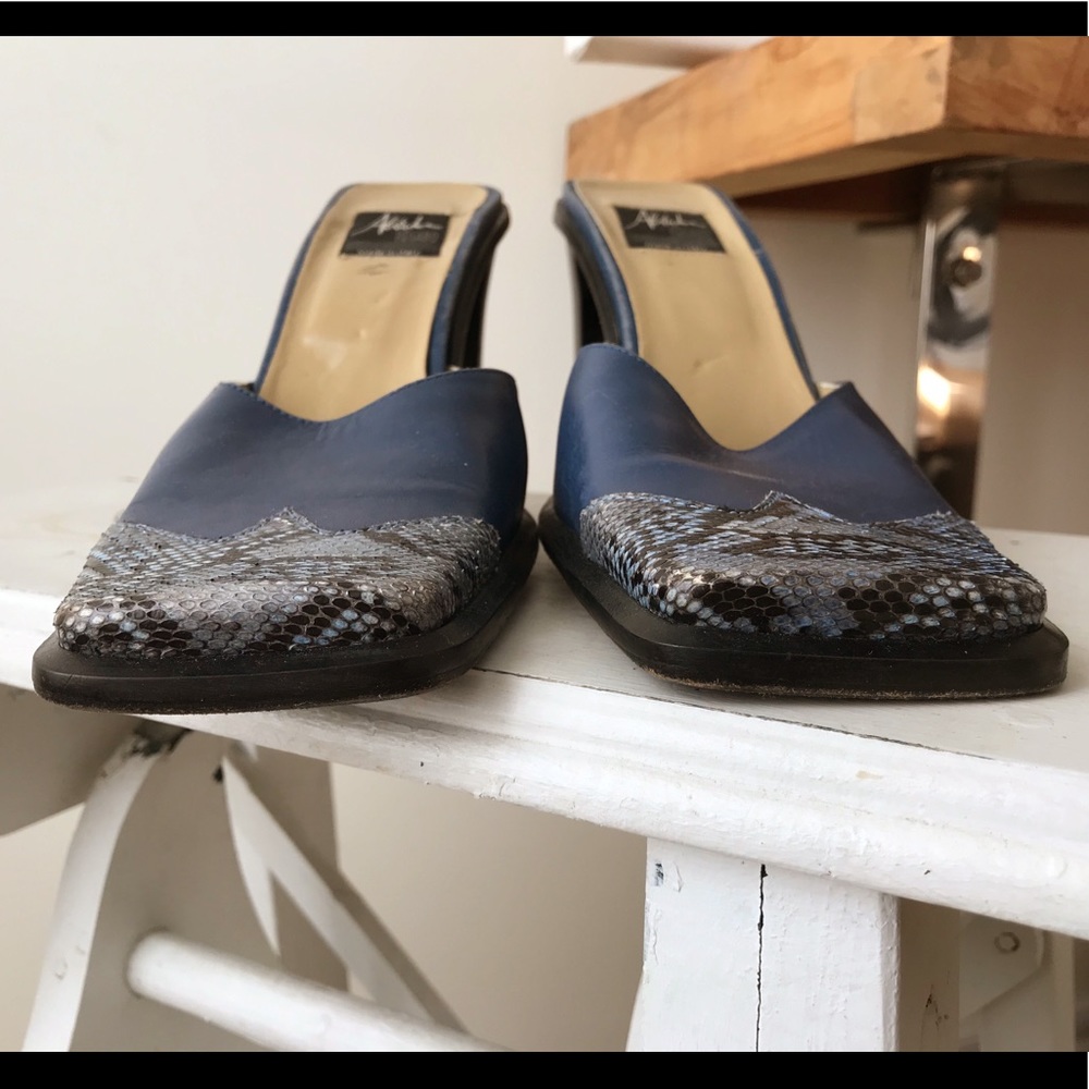 Leather western square toe snakeskin toe mule heel - Picture 3 of 14
